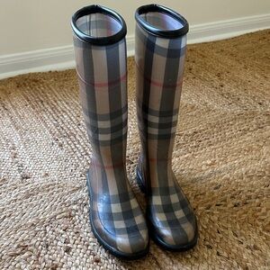 Burberry - Womens 39 Plaid Knee-High Rain Boots